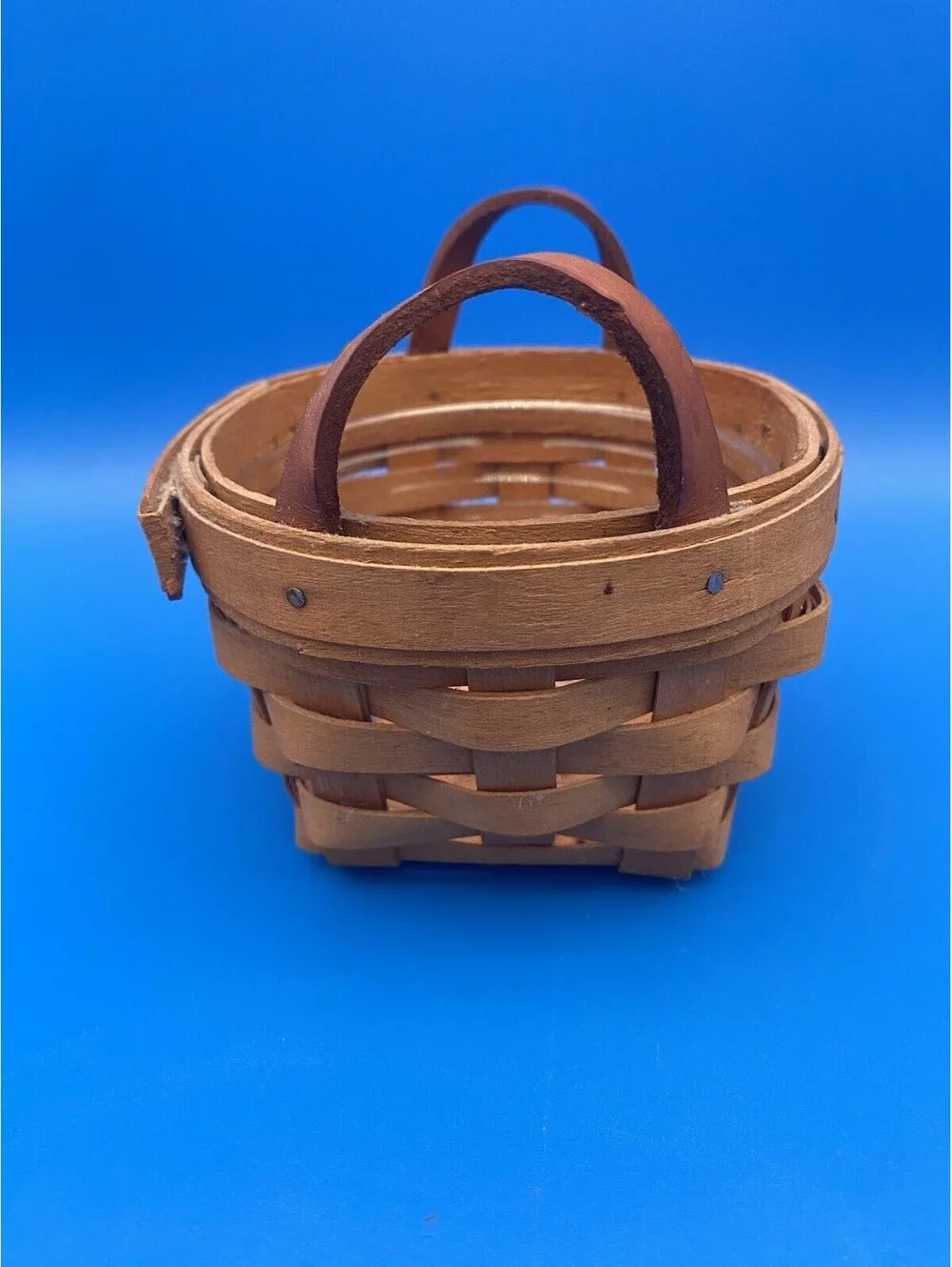 Longaberger Handwoven Miniature Basket w/ Leather Handles - 1995 - 4.75